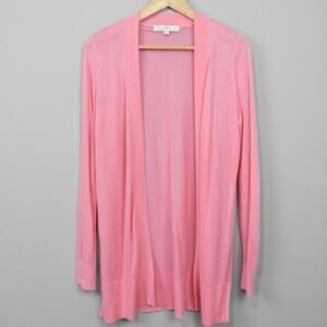LOFT Open Front Knit Longline‎ Cardigan Sweater Size S Bubblegum Pink Sheer